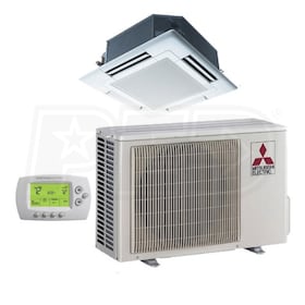 View Mitsubishi - 30k BTU Cooling + Heating - P-Series Ceiling Cassette Air Conditioning System - 14.0 SEER
