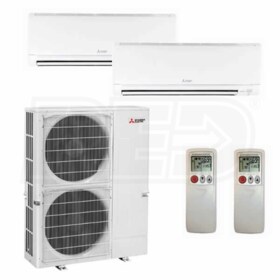 View Mitsubishi Wall Mounted 2-Zone System - 48,000 BTU Outdoor - 12k + 24k Indoor - 16.8 SEER