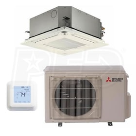 View Mitsubishi - 15k BTU Cooling + Heating - M-Series Ceiling Cassette Air Conditioning System - 19.8 SEER